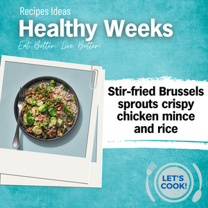 Stir-Fried Brussels Sprouts Crispy Chicken Mince and Rice