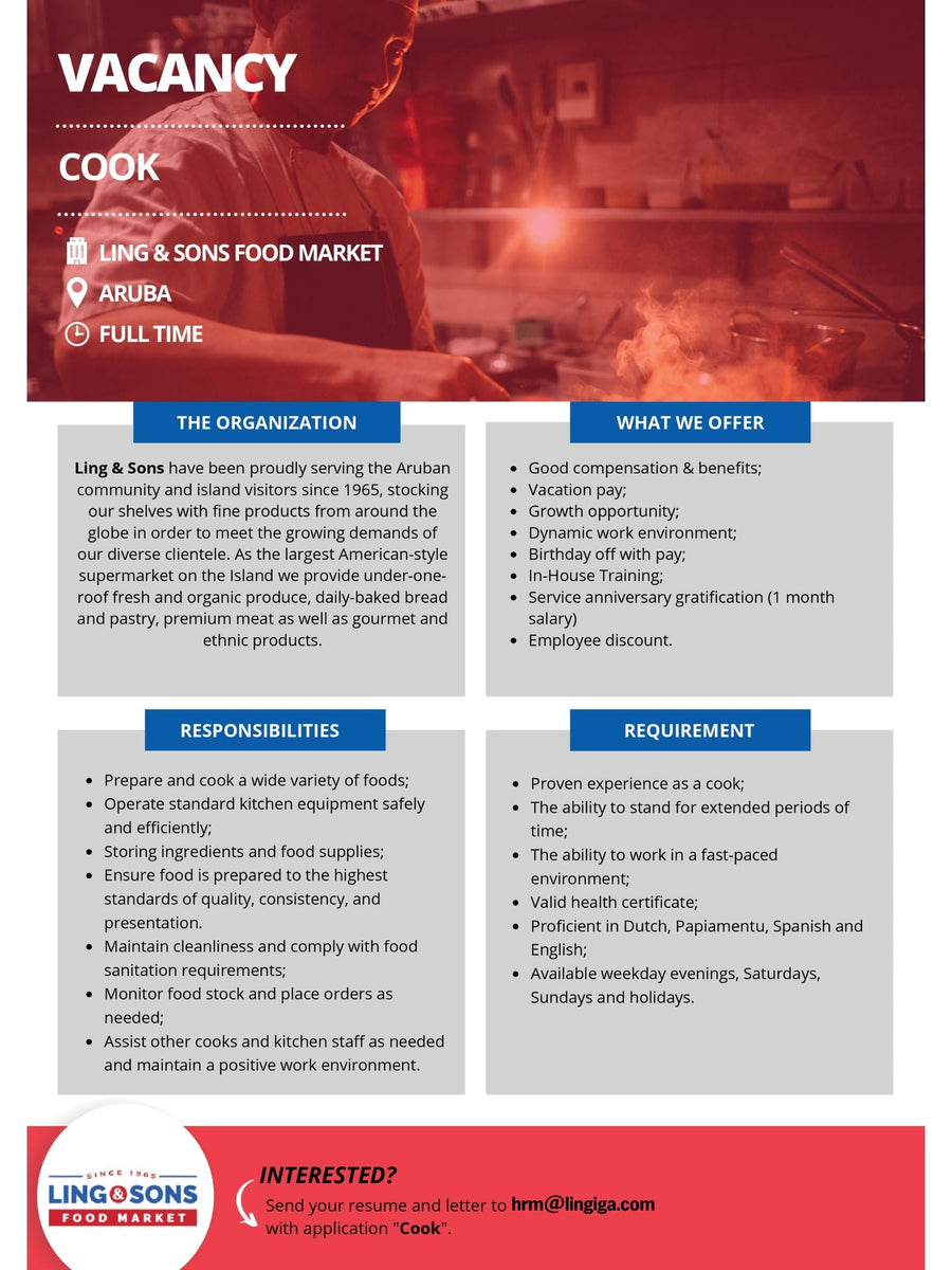 Cook Vacancy - Join our team! – Ling & Sons Food Market