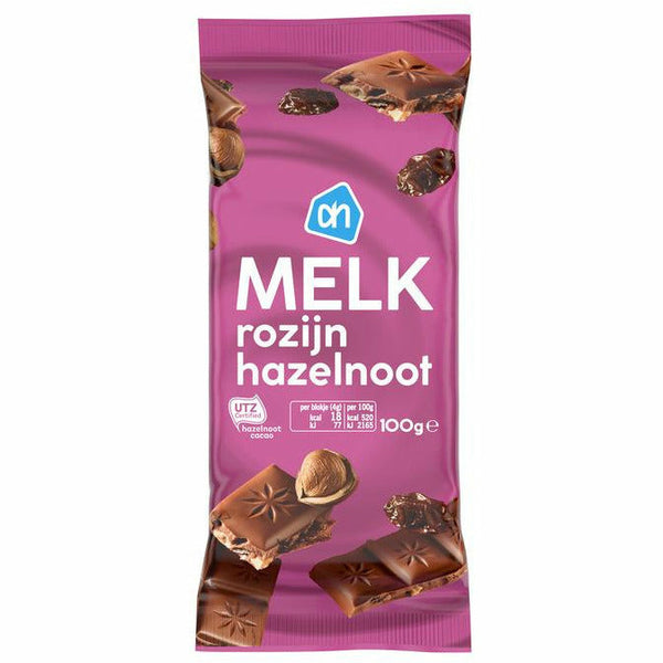 AH Chocolade Melk Rozijn-Hazelnoot 100 gr
