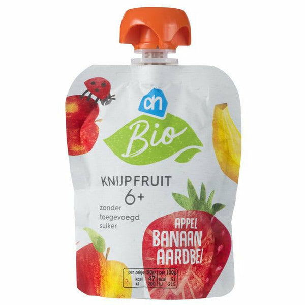 AH Bio Knijpfruit Appel-Banaan-Aardbei 6M 90 gr
